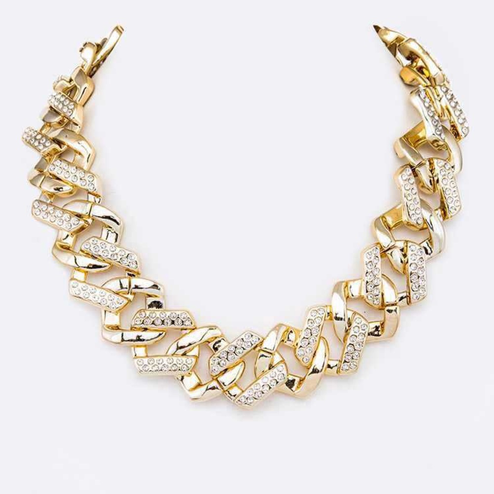Gold Rhinestone Collar Choker Statement Necklace
